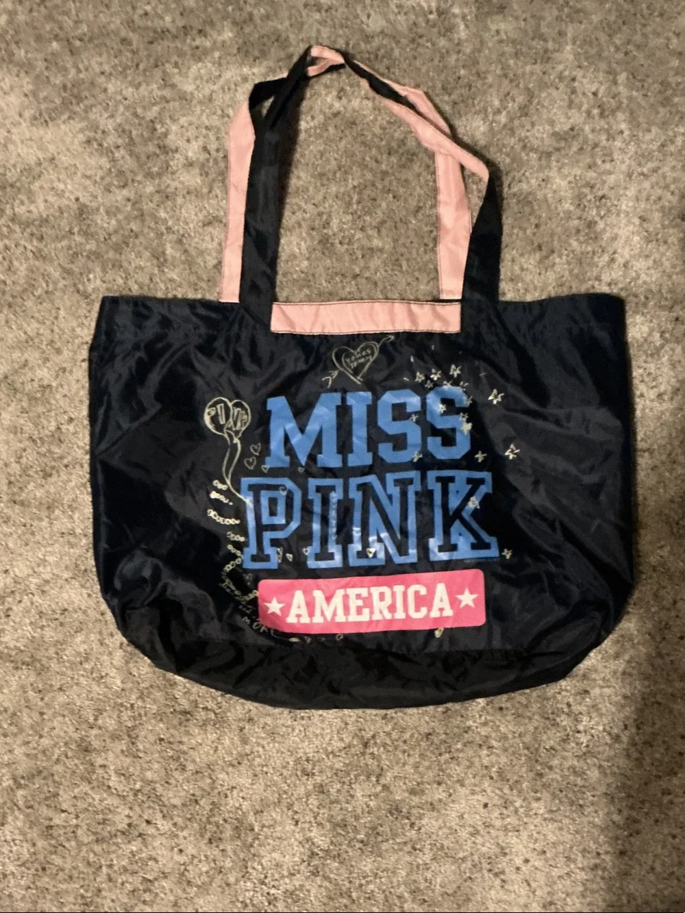 PINK Victoria's Secret Navy Tote with Pink Accents - MISS PINK AMERICA Graphic